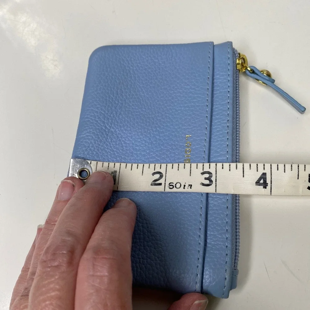 Lodis Blue Pebbled Leather Zip Card Case Coin Purse Wallet Gold Tone‎ Hardware